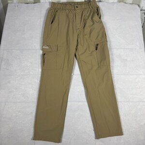 Outdoor Sports Cargo Pants Mens Beige Elastic Waist Straight Leg Hiking Size L